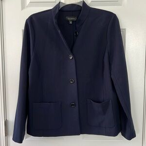 Talbots Refined Navy Blue Ponte Knit Jacket - Size 14.